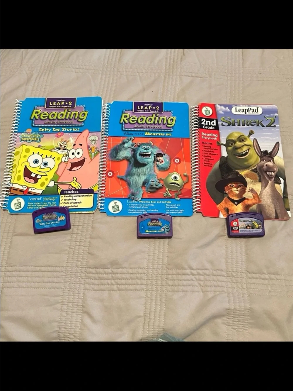 LEAP FROG Leap 2 Series SpongeBob, Monsters Inc., & Shrek Books & Cartridges!
